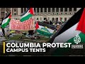 Protesting students at Columbia university set up tents on the campus